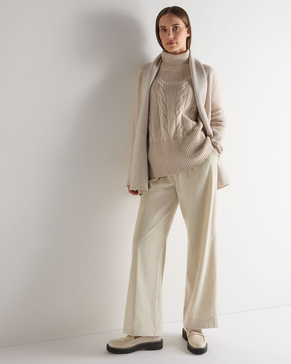 N.Peal Women's Oversized Cable Cashmere Jumper Ecru White