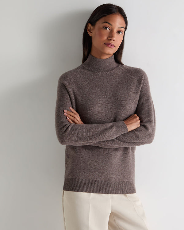 N.Peal Women's Honeycomb Knit Cashmere Jumper Otter Brown