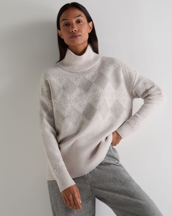 N.Peal Women's Sparkle Jacquard Cashmere Jumper Pebble Grey