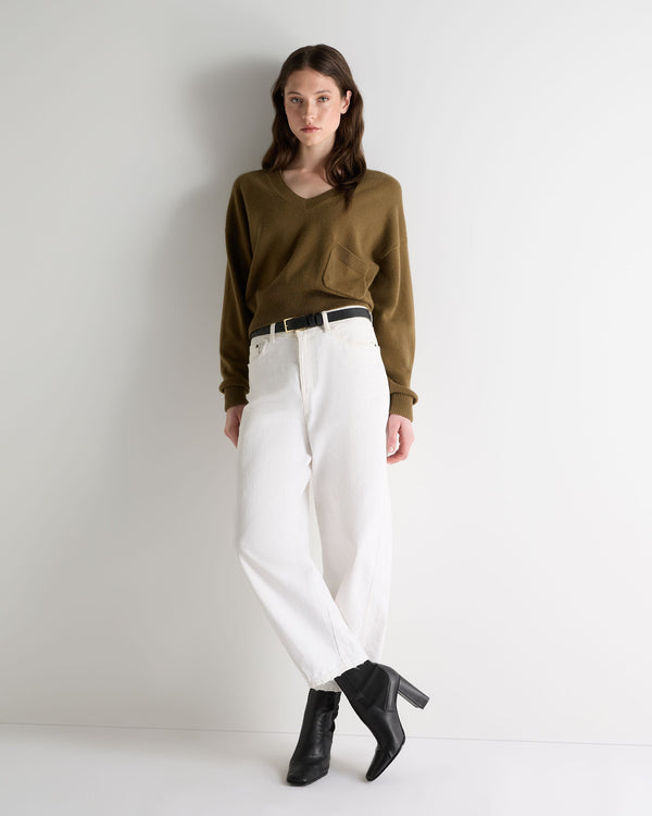 N.Peal Women's Cropped V Neck Cashmere Jumper Cinnamon Brown