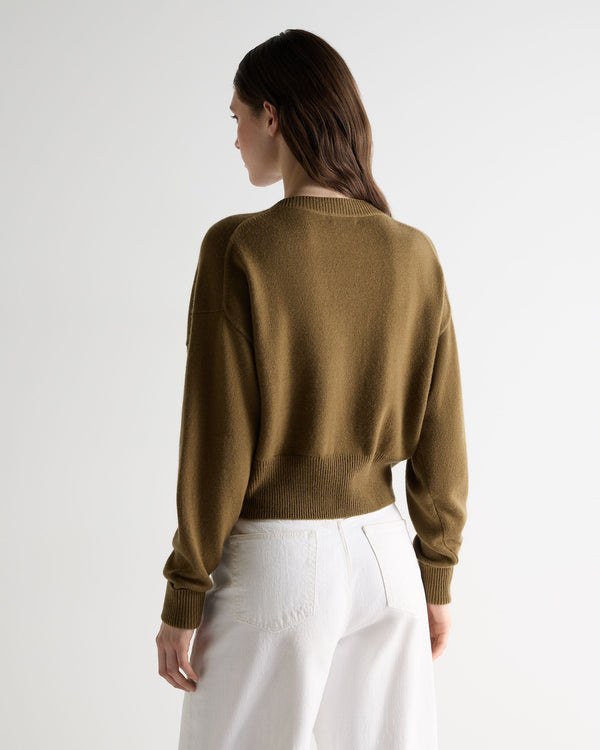 N.Peal Women's Cropped V Neck Cashmere Jumper Cinnamon Brown