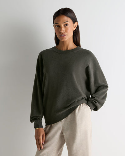 N.Peal Women's Oversized Round Neck Cashmere Jumper Arabica Khaki Green