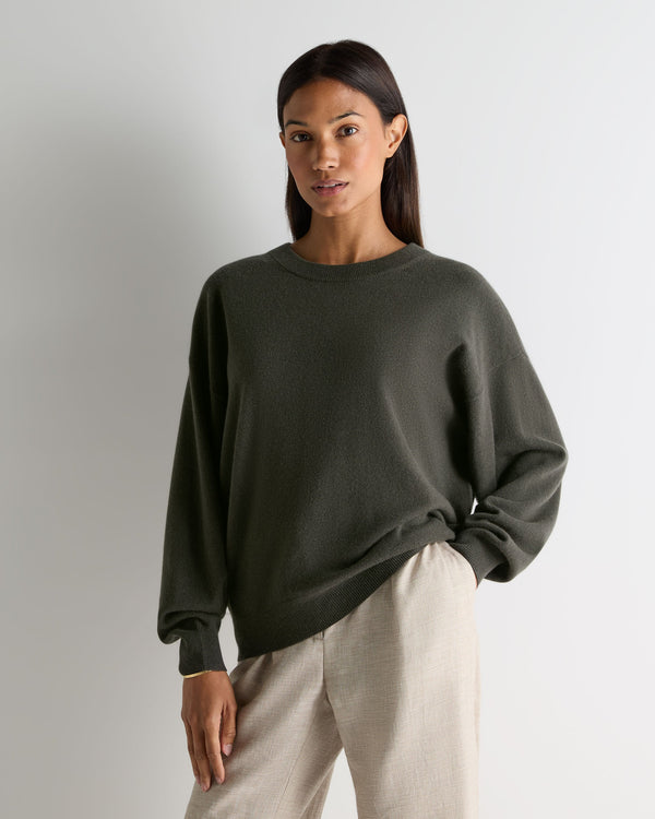 N.Peal Women's Oversized Round Neck Cashmere Jumper Arabica Khaki Green