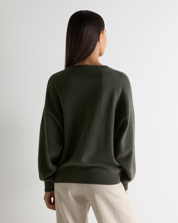 N.Peal Women's Oversized Round Neck Cashmere Jumper Arabica Khaki Green