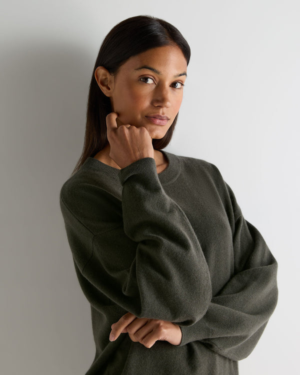 N.Peal Women's Oversized Round Neck Cashmere Jumper Arabica Khaki Green