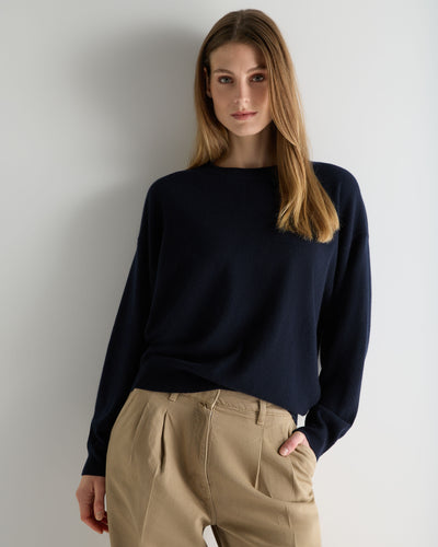 Women's Oversized Round Neck Cashmere Sweater Navy Blue