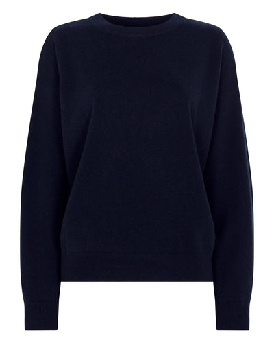 Women's Oversized Round Neck Cashmere Sweater Navy Blue