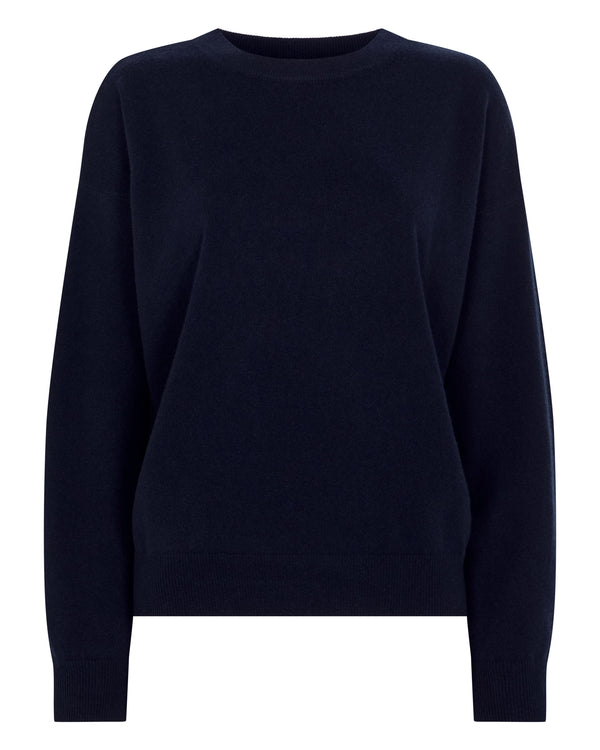 Women's Oversized Round Neck Cashmere Sweater Navy Blue