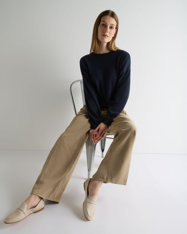 Women's Oversized Round Neck Cashmere Sweater Navy Blue