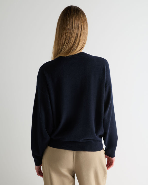 Women's Oversized Round Neck Cashmere Sweater Navy Blue