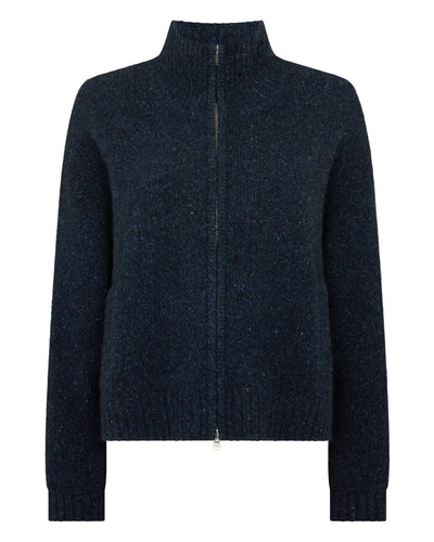 N.Peal Women's Marl Zip Through Cashmere Jacket Atlantic Blue Melange