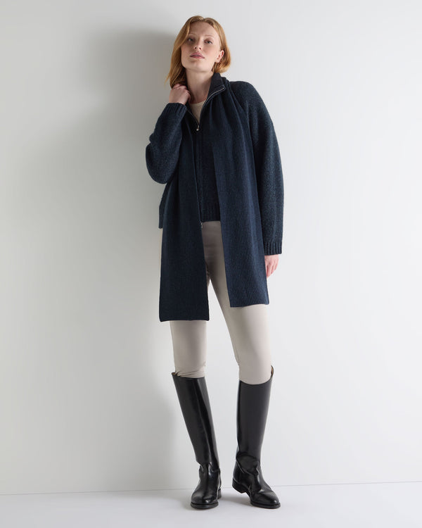 N.Peal Women's Marl Zip Through Cashmere Jacket Atlantic Blue Melange