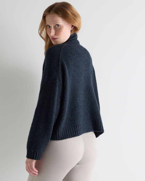 N.Peal Women's Marl Zip Through Cashmere Jacket Atlantic Blue Melange