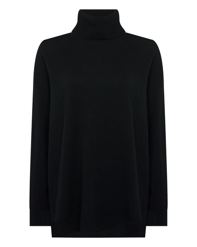 N.Peal Women's Longline Roll Neck Cashmere Jumper Black