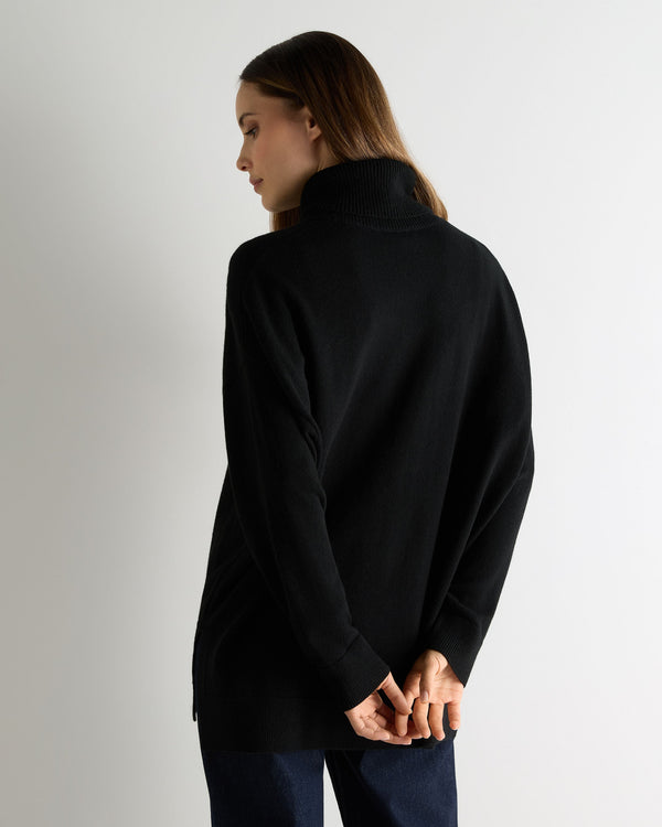 N.Peal Women's Longline Roll Neck Cashmere Jumper Black