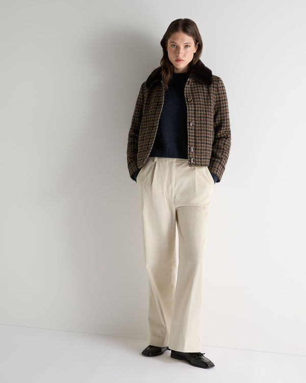 N.Peal Women's Dogtooth Fur Trim Jacket Brown