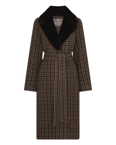 N.Peal Women's Dogtooth Fur Trim Coat Brown
