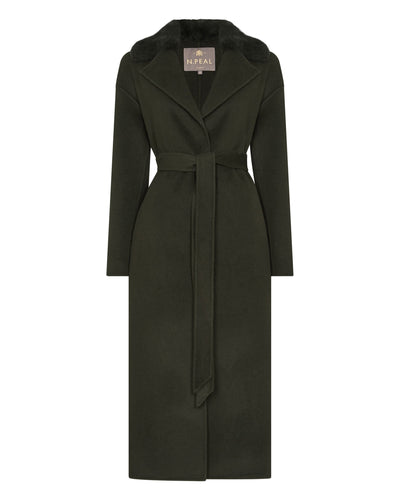 N.Peal Women's Fur Collar Longline Coat Green