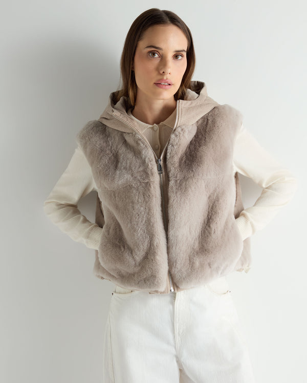 N.Peal Women's Rex Fur Hooded Gilet Beige Brown