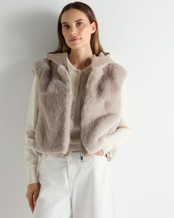 N.Peal Women's Rex Fur Hooded Gilet Beige Brown