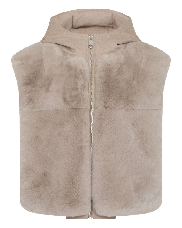 N.Peal Women's Rex Fur Hooded Gilet Beige Brown