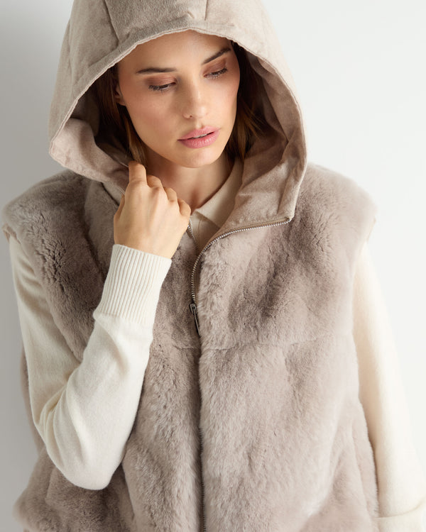 N.Peal Women's Rex Fur Hooded Gilet Beige Brown