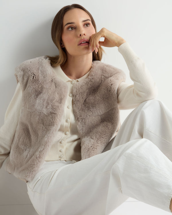 N.Peal Women's Rex Fur Hooded Gilet Beige Brown