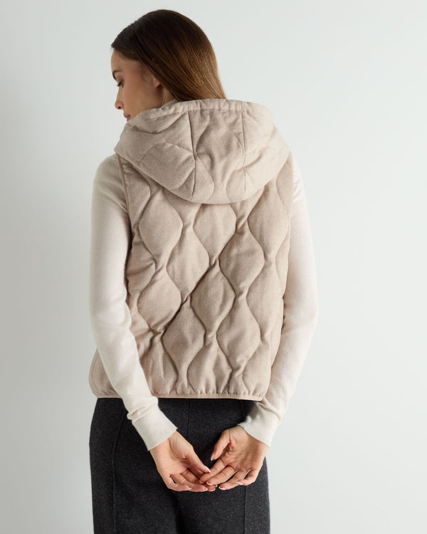 N.Peal Women's Padded Gilet With Hood Beige Brown