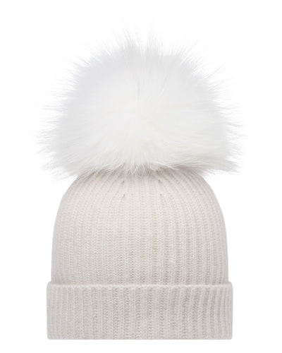 N.Peal Women's Ribbed Cashmere Hat With Detachable Pom Frost White Sparkle