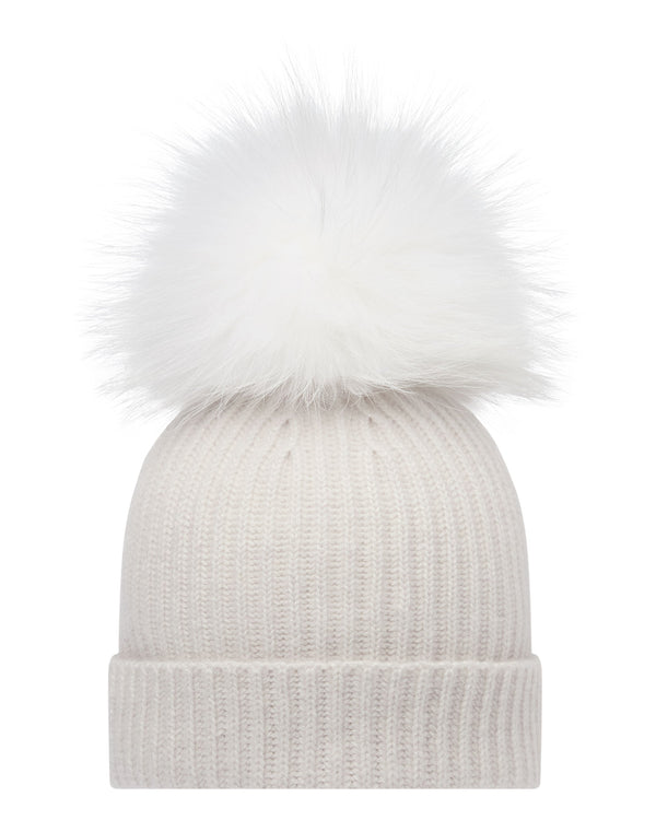 Women's Ribbed Cashmere Hat With Detachable Pom 1