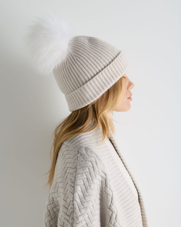 Women's Ribbed Cashmere Hat With Detachable Pom 3