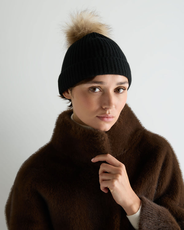 Unisex Ribbed Cashmere Hat With Detachable Pom 3