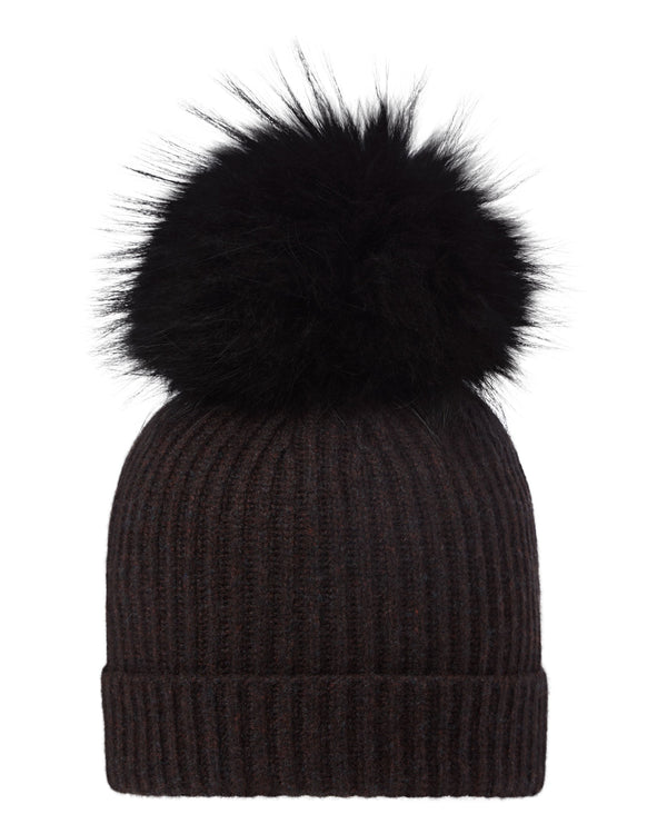 Unisex Ribbed Cashmere Hat With Detachable Pom 1