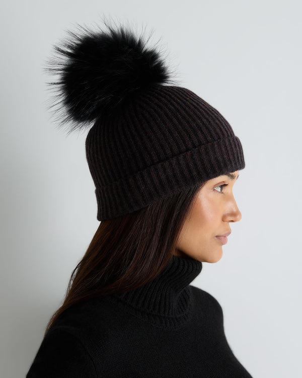 Unisex Ribbed Cashmere Hat With Detachable Pom 3