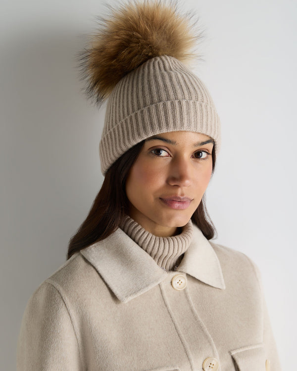 Unisex Ribbed Cashmere Hat With Detachable Pom 2