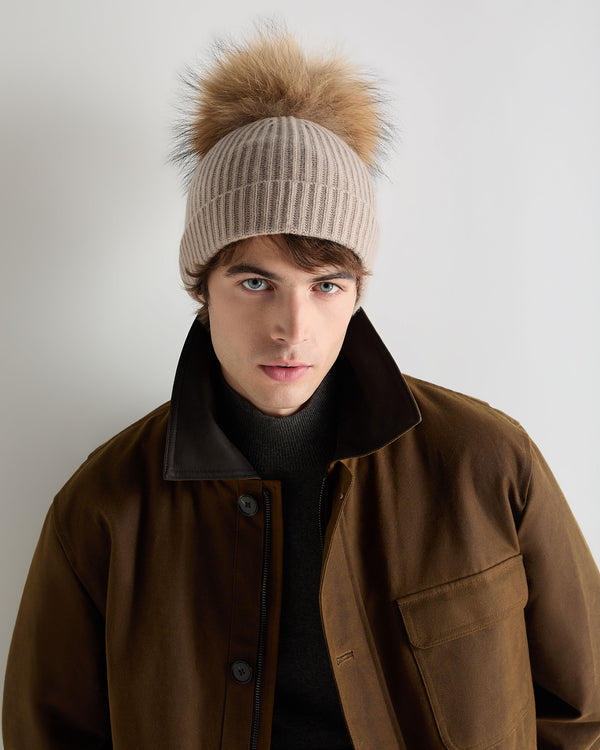 Unisex Ribbed Cashmere Hat With Detachable Pom 4