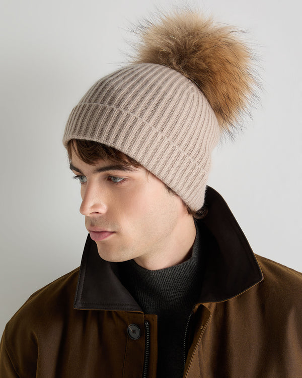 Unisex Ribbed Cashmere Hat With Detachable Pom 5