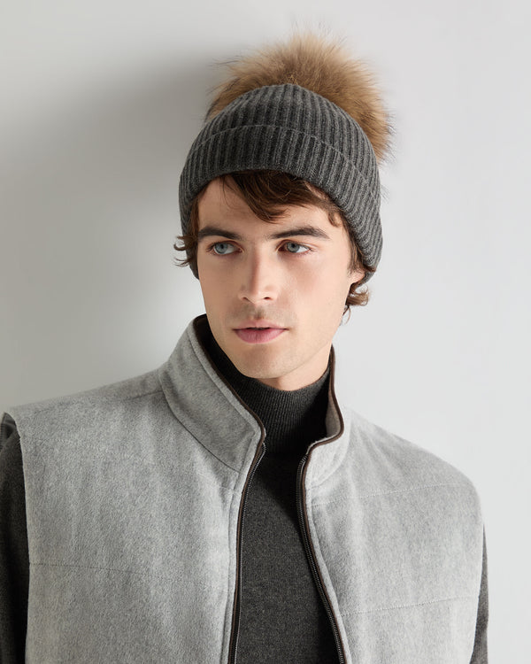 Unisex Ribbed Cashmere Hat With Detachable Pom  4