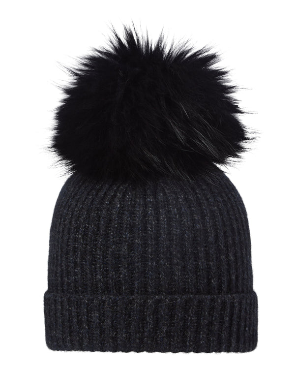 Unisex Ribbed Cashmere Hat With Detachable Pom 1