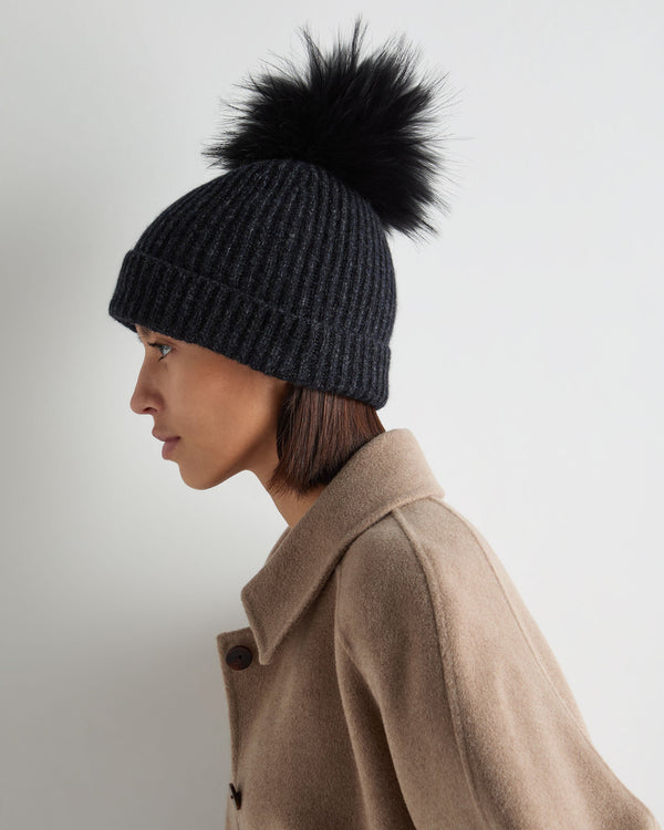 Unisex Ribbed Cashmere Hat With Detachable Pom 3