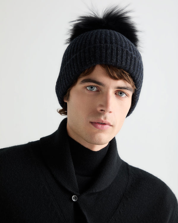 Unisex Ribbed Cashmere Hat With Detachable Pom 4