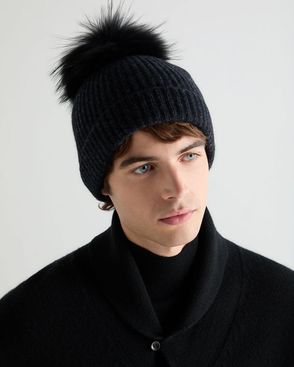 Unisex Ribbed Cashmere Hat With Detachable Pom 5