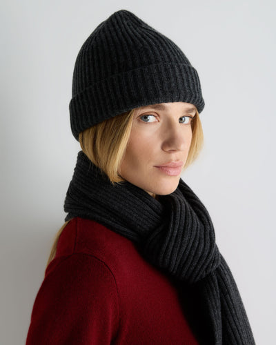 N.Peal Unisex Ribbed Cashmere Hat Deep Charcoal Grey