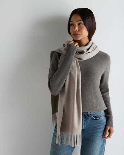 N.Peal Unisex Large Woven Cashmere Scarf Oat Grey