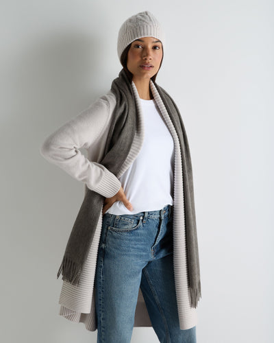 N.Peal Unisex Large Woven Cashmere Scarf Wood Smoke Brown