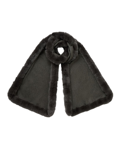 N.Peal Women's Meribel Woven Fur Trim Scarf Grey Moss
