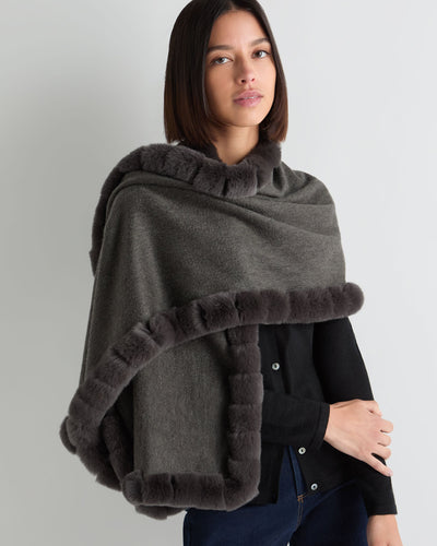 N.Peal Women's Meribel Woven Fur Trim Scarf Grey Moss