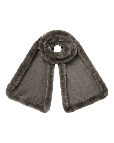 N.Peal Women's Meribel Woven Fur Trim Scarf Wood Smoke Brown