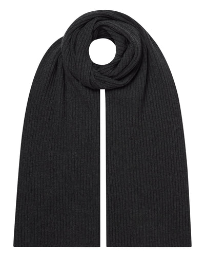 N.Peal Unisex Short Ribbed Cashmere Scarf Deep Charcoal Grey