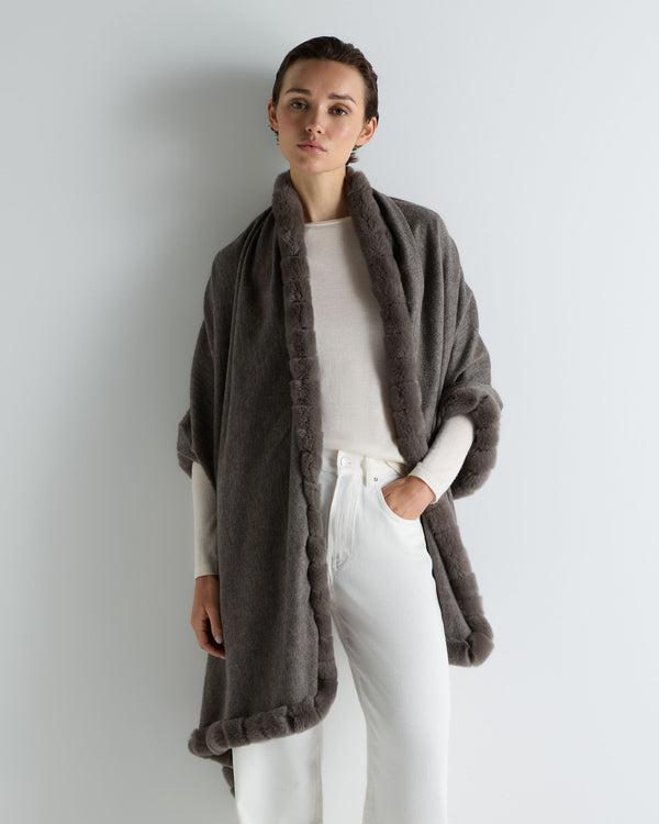 Women's Meribel Woven Fur Trim Cashmere Shawl 2